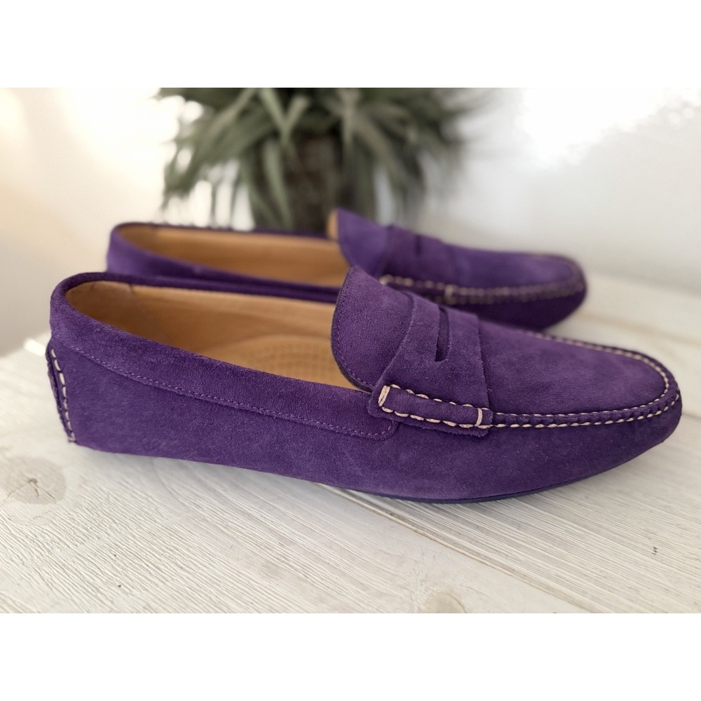 Alan Payne Leather Driving Shoes Penny Loafers Sz 9.5 Men Genuine Suede Purple
